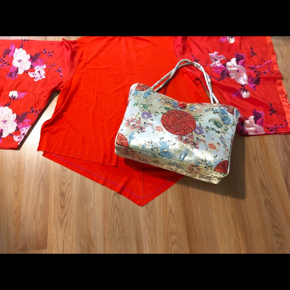 Authentic Vintage Asian Silk XL Tote Bag